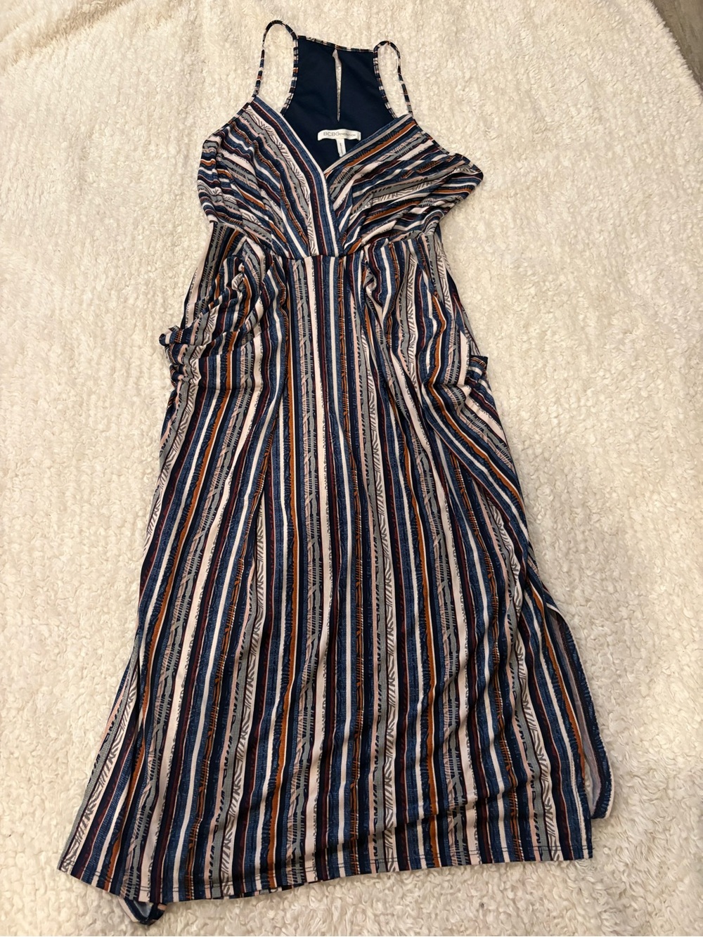 BCBGeneration Striped Maxi Dress in Navy, White & Rust medium